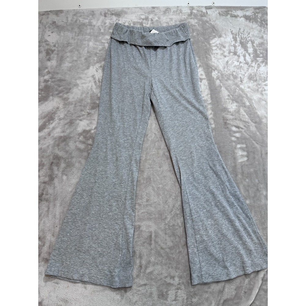 SHEIN Gray Ribbed Knit Flare Pants Women's Size S Small Fold Over Elastic Waist